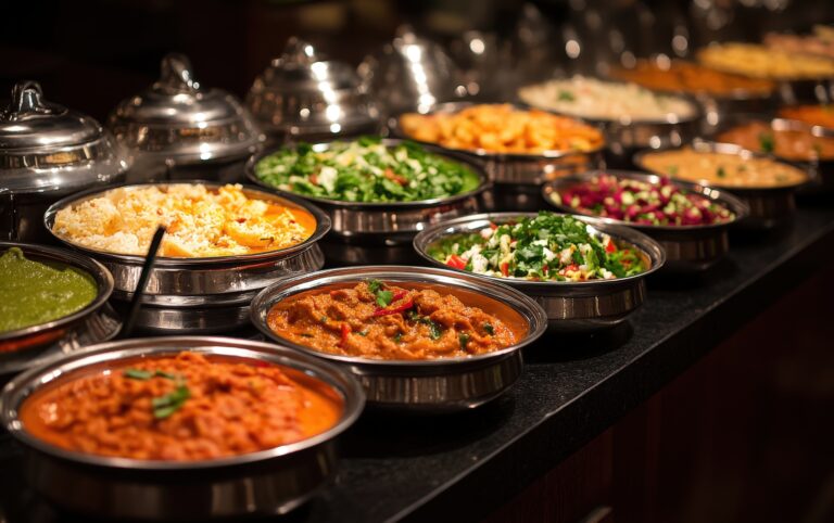 Assortment of Indian curry dishes and sides